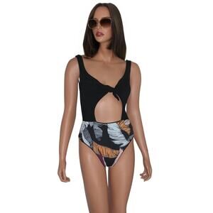 Maaji Meteorite One N Done Cut Out Tropical Swimsuit In Black Multi Size Large